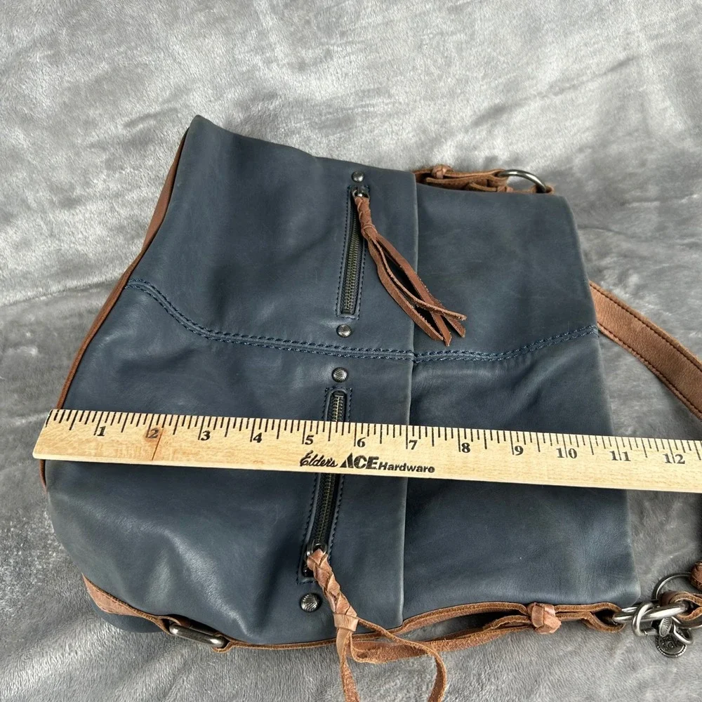 The Sak Ashland Leather Hobo Bag Slate Blue Tan Tassel Shoulder Bag‎ 1000076252
